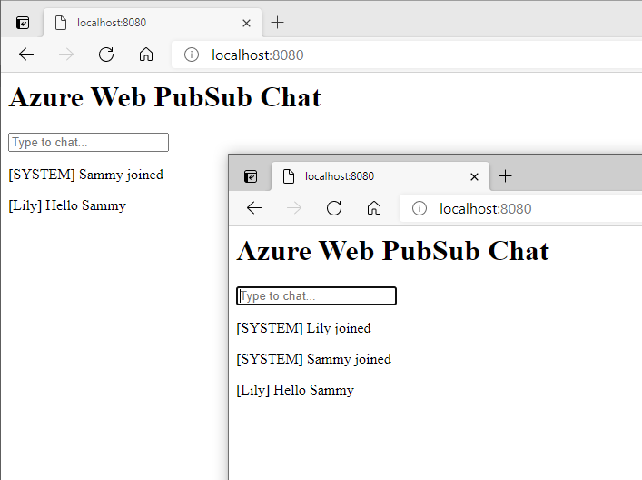 Walk-through: Create a chat app · Azure Web PubSub Service